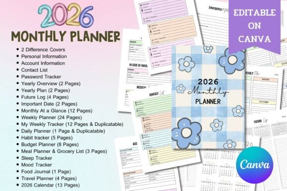 2026 Monthly Planner Canva Template