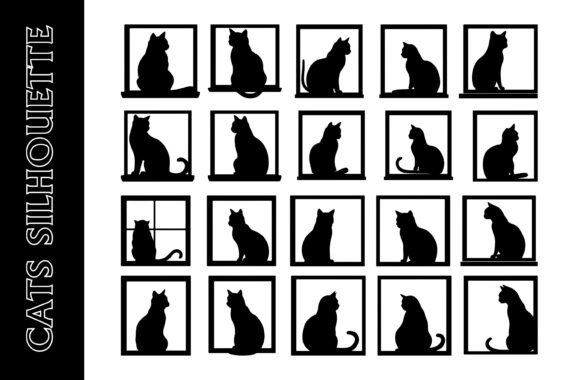 Cats Silhouettes in Window Frames: A Modern Design Element for Creative Projects