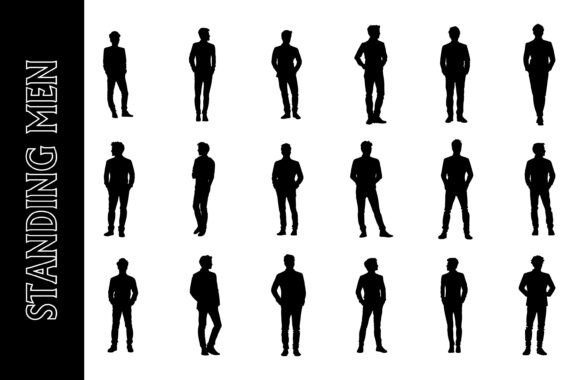 Diverse Standing Men Silhouette Collection for Print Design and Merchandise
