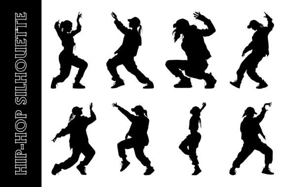 Dynamic Black Silhouettes of Girls Performing Hip-Hop Dance: A Creative Resource for Print and Design Projects