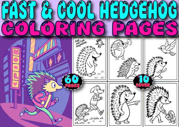 Fast Cool Hedgehog Coloring Book Pages for Kids and Adults