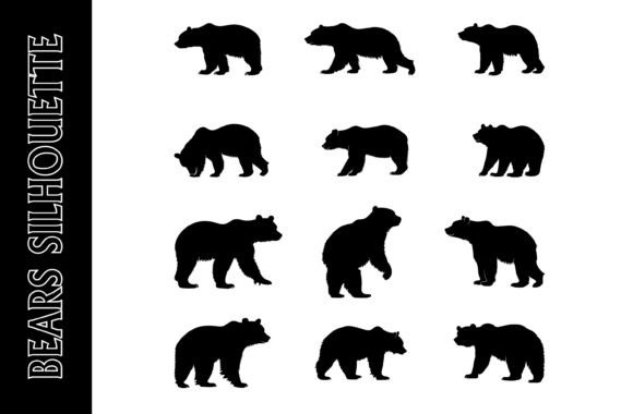 Set of Black Bear Silhouettes for Creative Projects