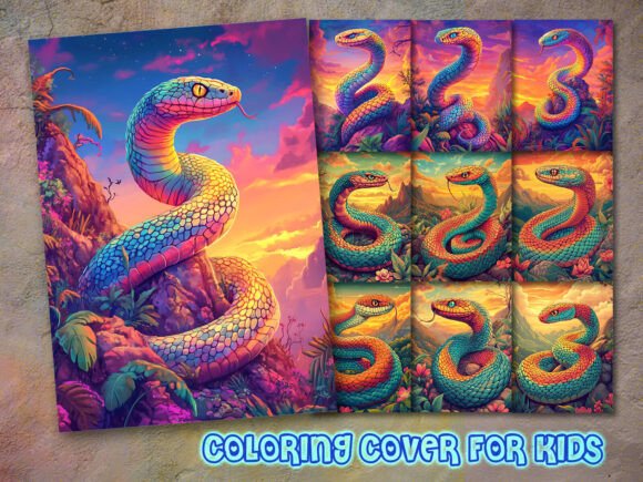 Snake Coloring Book Cover Design for Kids and Adults
